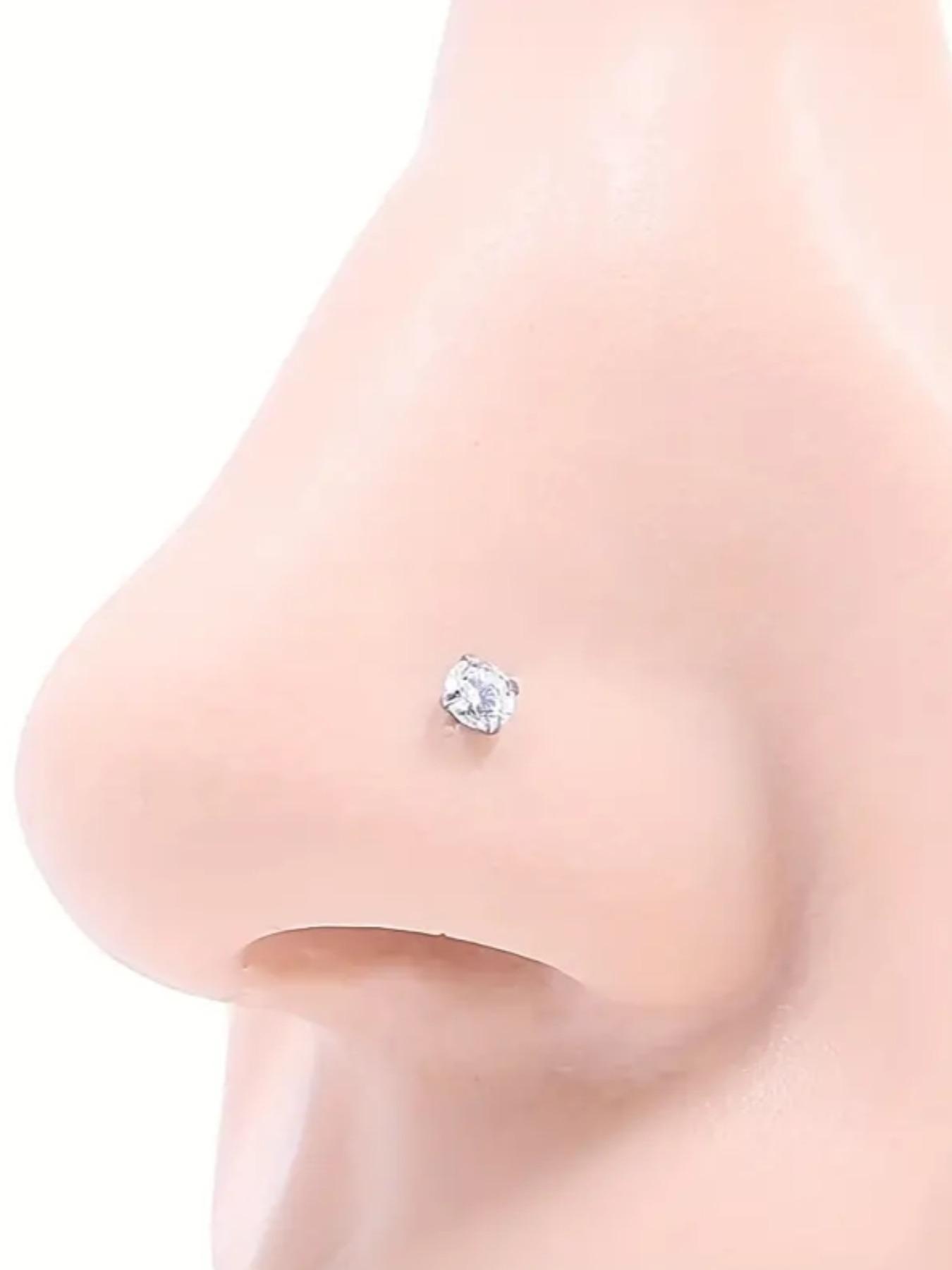 12pcs/set Rhinestone Decor Nose Studs, Stainless Steel Nose Rings, Fashion Body Jewelry for Women & Men