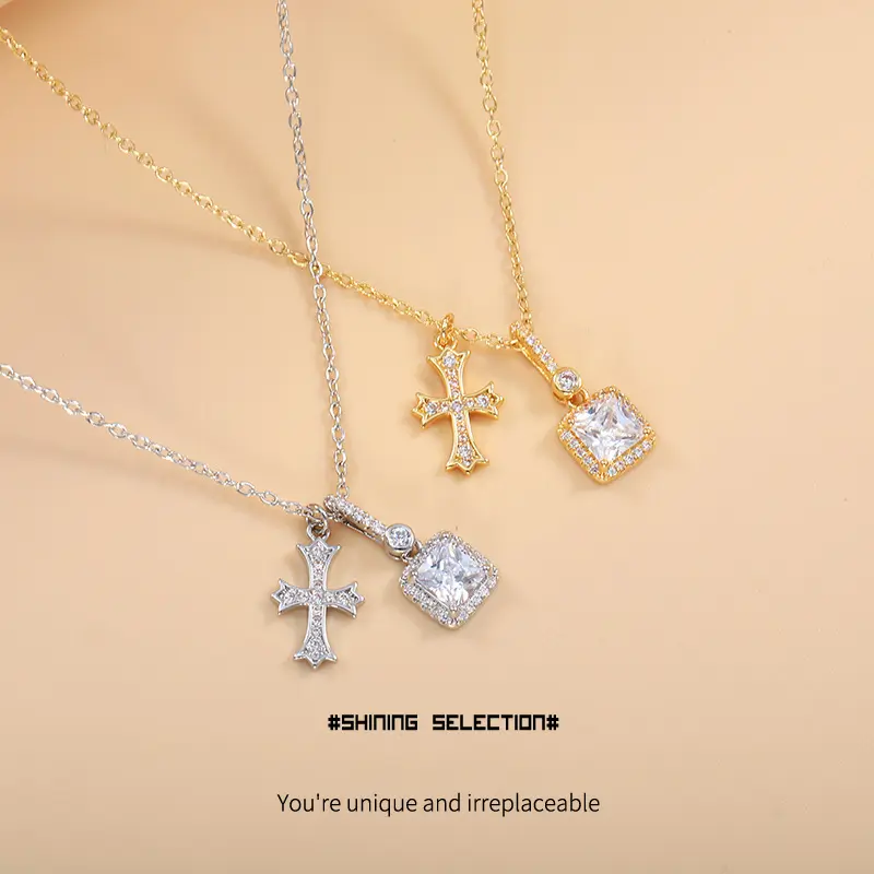 Minimalist Square Cross Necklace for Women, Light Luxury Eternity Pendant, Skin-Friendly Jewelry for Wedding, Party, Valentine's Day Gift charm jewelry gift original new product natural crystal stone bracelet luxury holiday san juda necklace Handmade