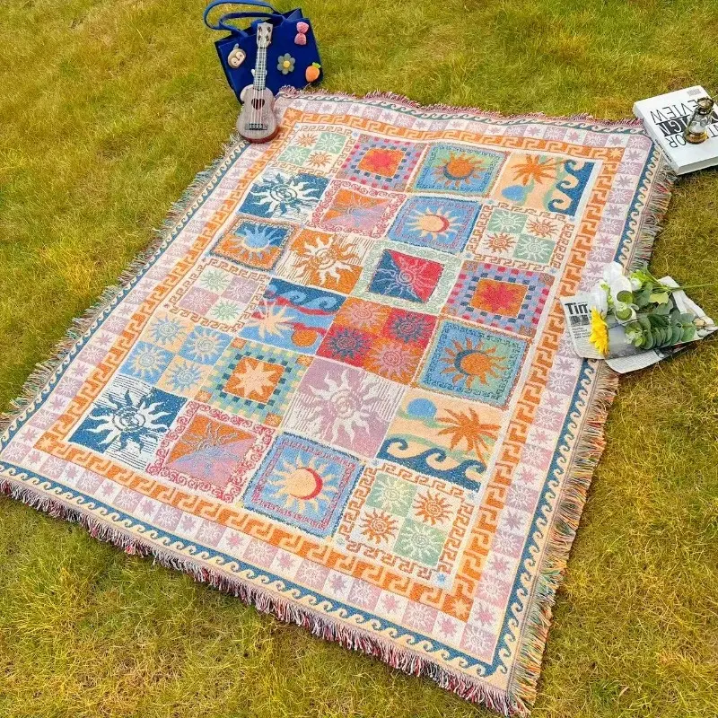 [Portable Thickened Blanket] Portable Thickened Outdoor Blanket, Picnic Blanket, Cover Blanket, Bed Blanket, Sofa Towel, Camping Blanket, Beach Towel, Washable Warm Blanket for Courtyard Garden Tent Mat, Outdoor Decoration Suitable for Photography, Tear-R