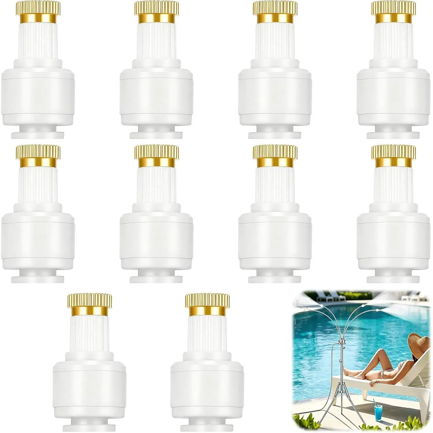 1/4 Inch Misting Nozzles, 10 count Heavy Duty Brass  Nozzle, Leak-Proof Quick Connect Mist Heads for Outdoor Misting System, Patio, Lawn & Garden Accessories(White)