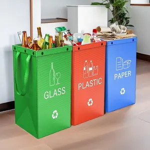 3-Pack Heavy-Duty Recycling/Storage Bags, ideal for the kitchen, garage, and camping; 40-Liter Foldable Recycling Bin with Handles—waterproof and reusable, suitable for plastic, paper, and glass