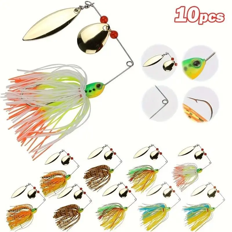 Goture 10pcs Bass Fishing Lure Kit, Durable Silicone & Lead, Hard & Soft Buzzbait Spinner Baits, Topwater & Saltwater Design, Vibrant Colors