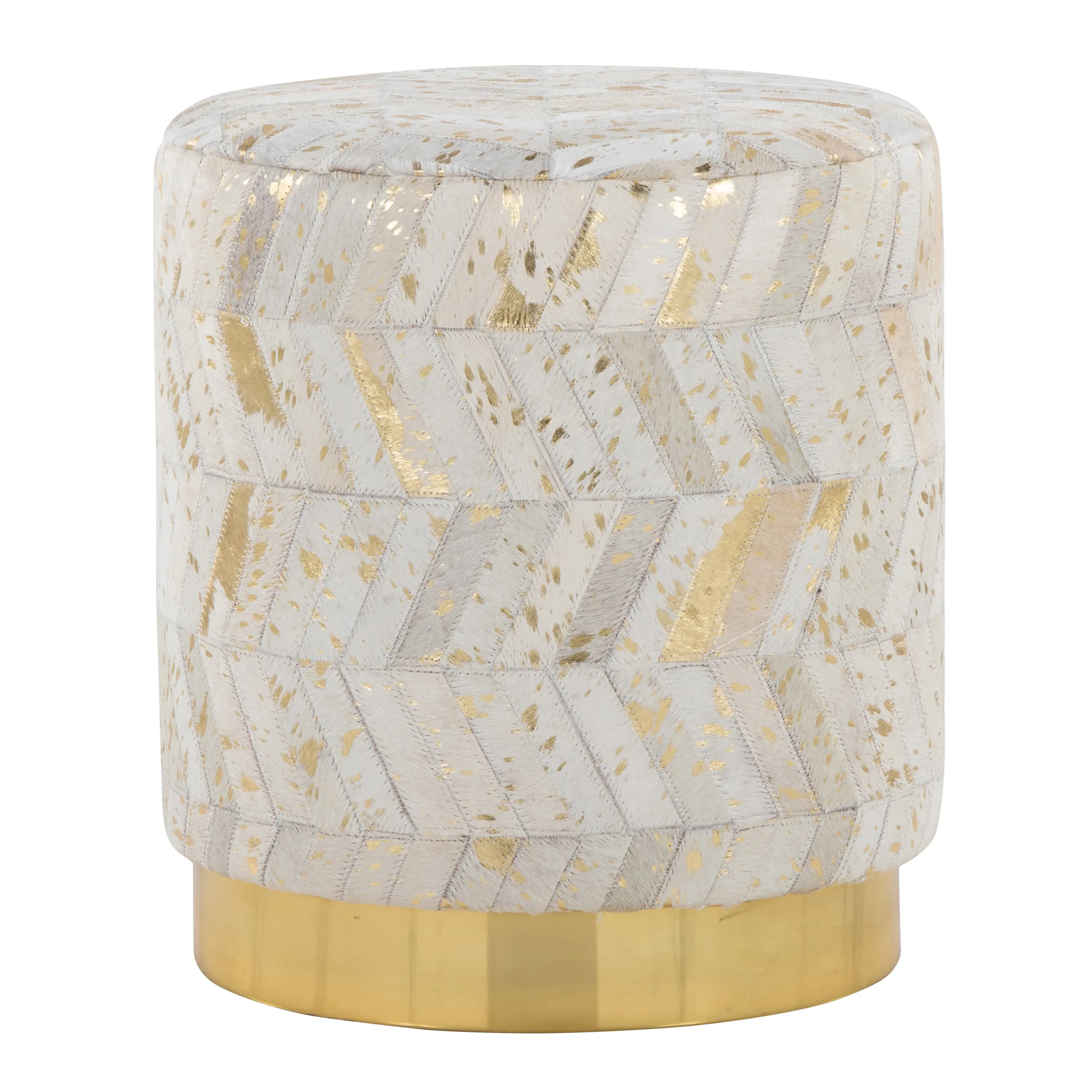 ARCH Leather Ottoman with Gold Metal Base and Ivory Leather Upholstery, Gold Splatter Accent, Modern Living Room Footrest Stool, Decorative Accent Furniture for Home Office Bedroom Lounge, Single Piece, Home Furniture and Household Product Search