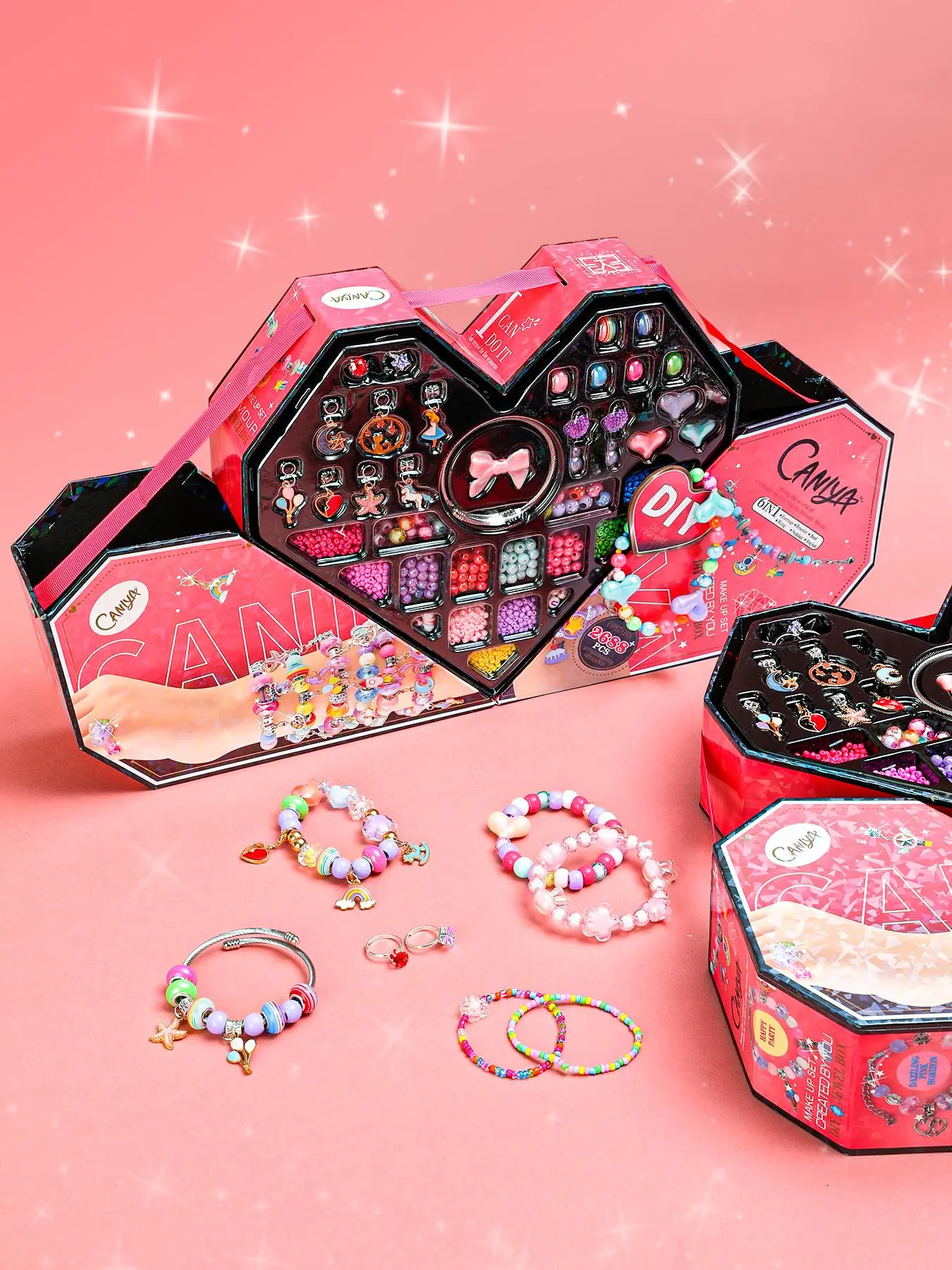 Cute Girl DIY Beaded Kit, Heart Shaped Beads & Jewelry Making Kit, DIY Jewelry Making Supplies for Bracelet & Necklace Making