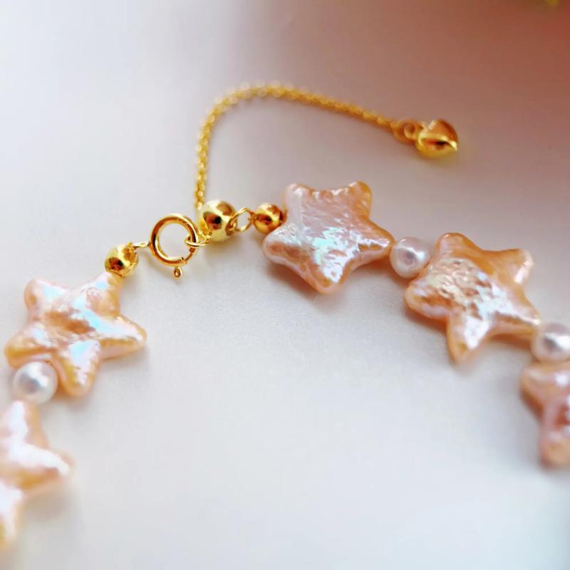 Piswency Star Baroque Pearl Bracelet, Real Freshwater Pearls Adjustable Bracelet, 925 Sterling Silver Setting, Gift for Her.