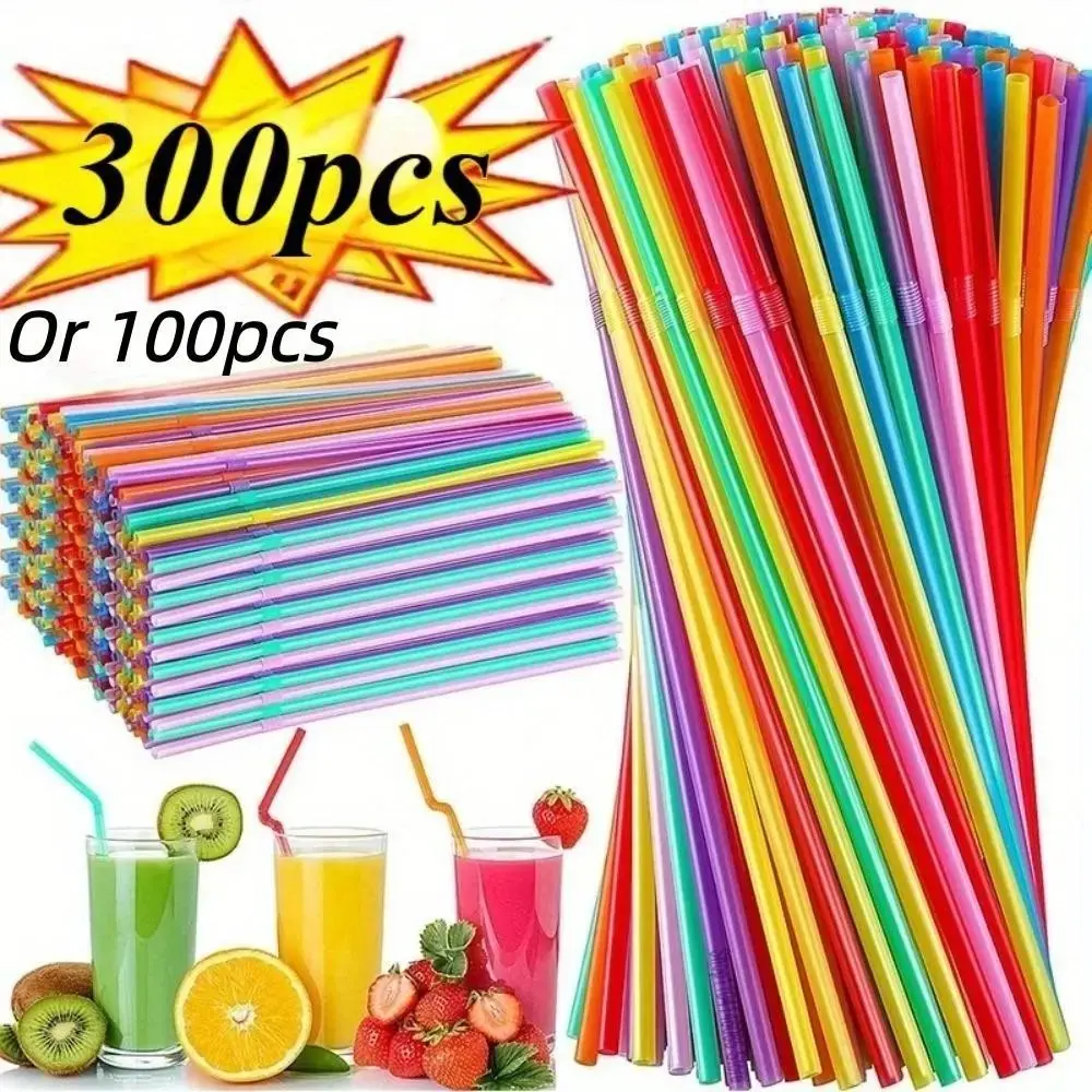Outdoor travel straws, 300/100 packs, multi-colored party straws, durable plastic material, drinking straws, Barware Utensils, suitable for birthdays, weddings, events, large gatherings, kitchens, homes. High capacity, smooth surface.