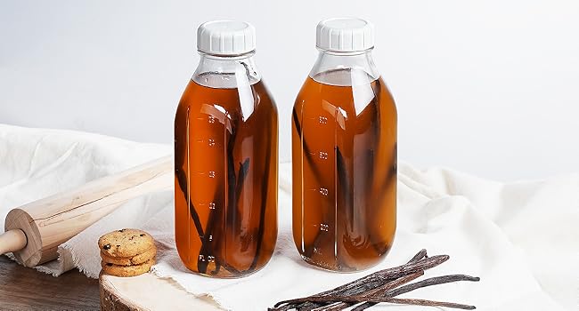 32 oz Reusable Glass Milk Bottles with Silicone Dispenser Cap, 2 Pack Glass Jars with Airtight Screw Lid, Leak Proof Juice Bottles with Scale Mark Breastmilk Storage Container for Fridge 32 oz Reusable Glass Milk Bottles with Silicone Dispenser Cap, 2 Pack Glass Jars with Airtight Screw Lid, Leak Proof Juice Bottles with Scale Mark Breastmilk Storage Container for Fridge