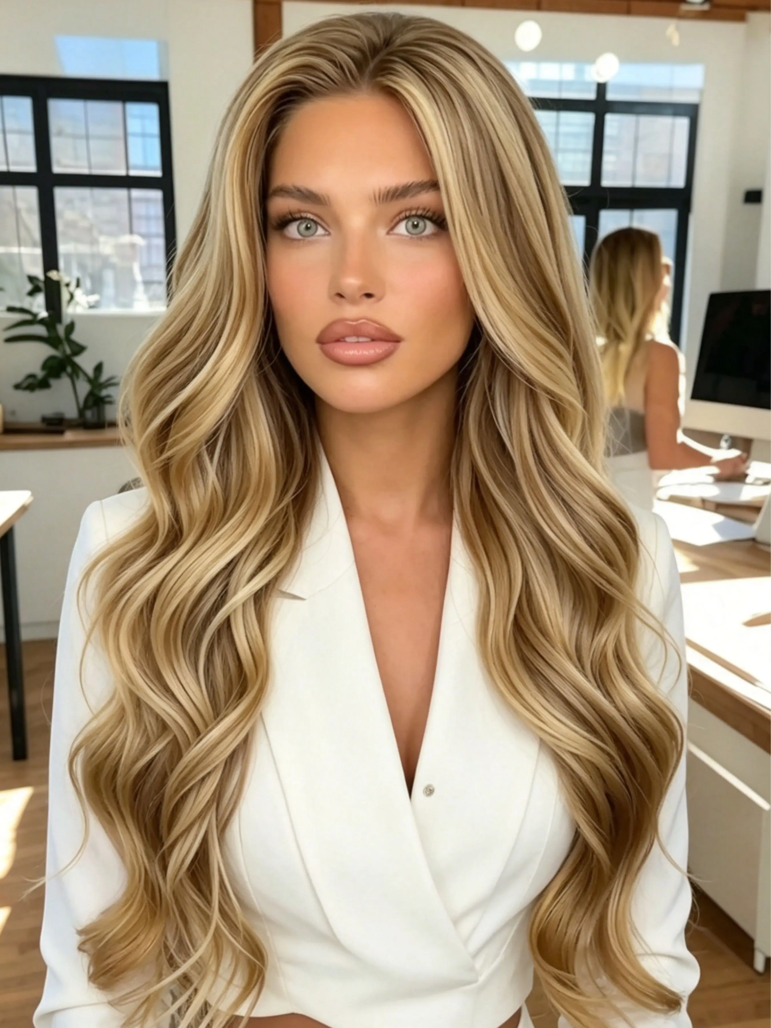 Brown Blonde Highlight Body Wave Lace Front Wig 13x4 HD Transparent Lace Frontal Wigs Synthetic Fiber Hair Wavy Wig for Women Photoshoot Party Cosplay Stage Performance 28 Inch