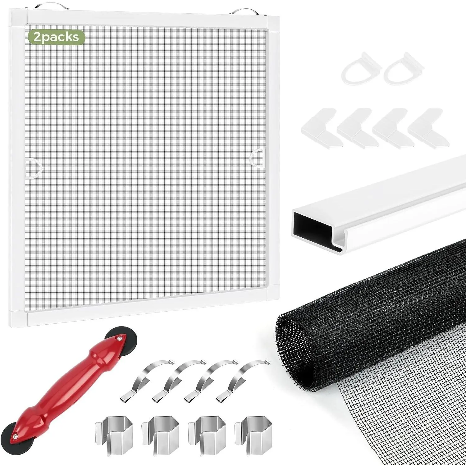 2-Pack Window Screen Frame Kit, Heavy-Duty DIY Window Screen Replacement Kit Up to 48" x 48" with Upgraded Aluminum Frame (125g/m), Full Tool Set & Easy-Install Clips