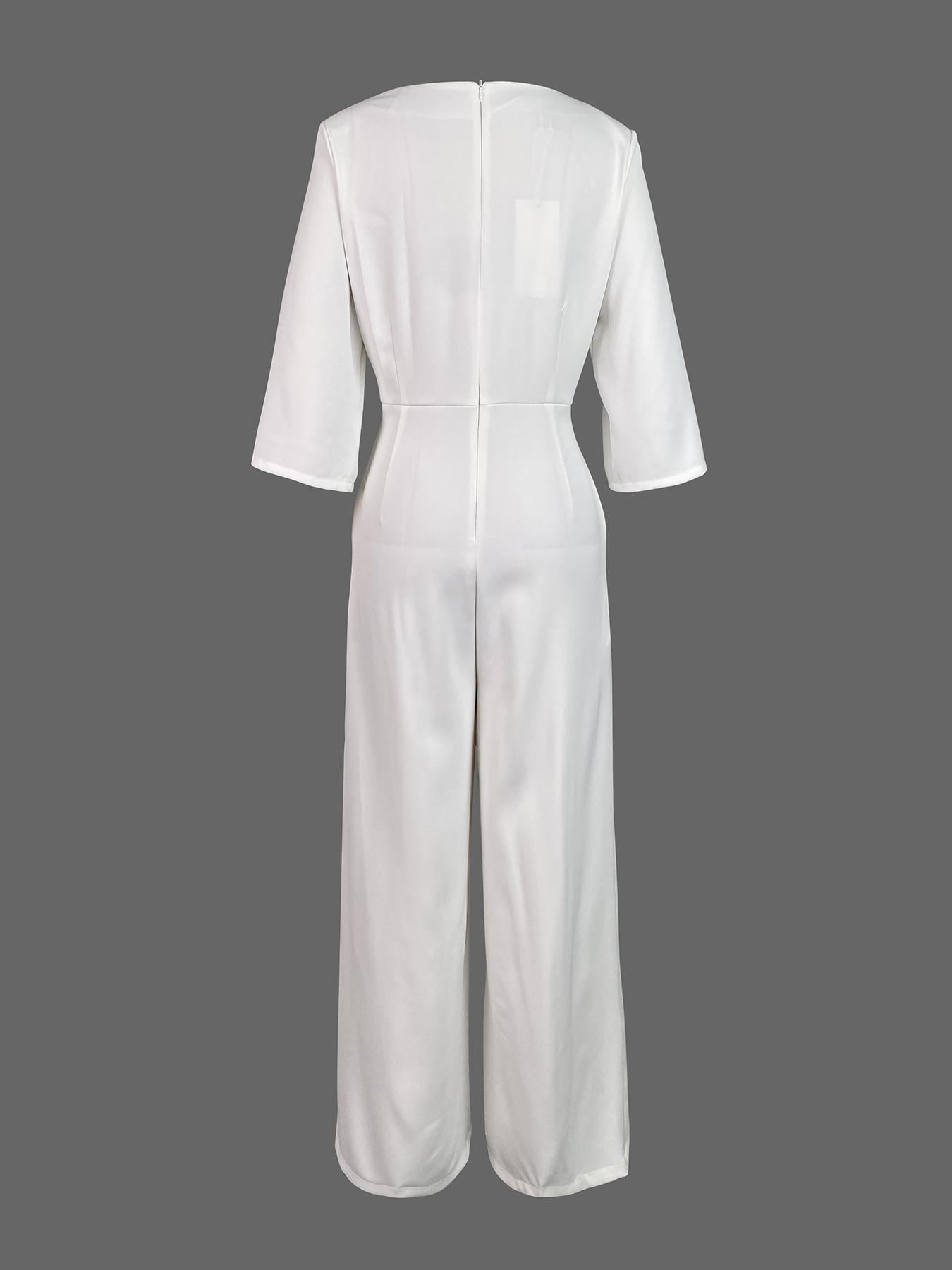 Elegant Women's One-Piece Jumpsuit, Fitted, Plain Color Simple Design, Daily Commute Round Neck Dress Pants, Stylish Professional