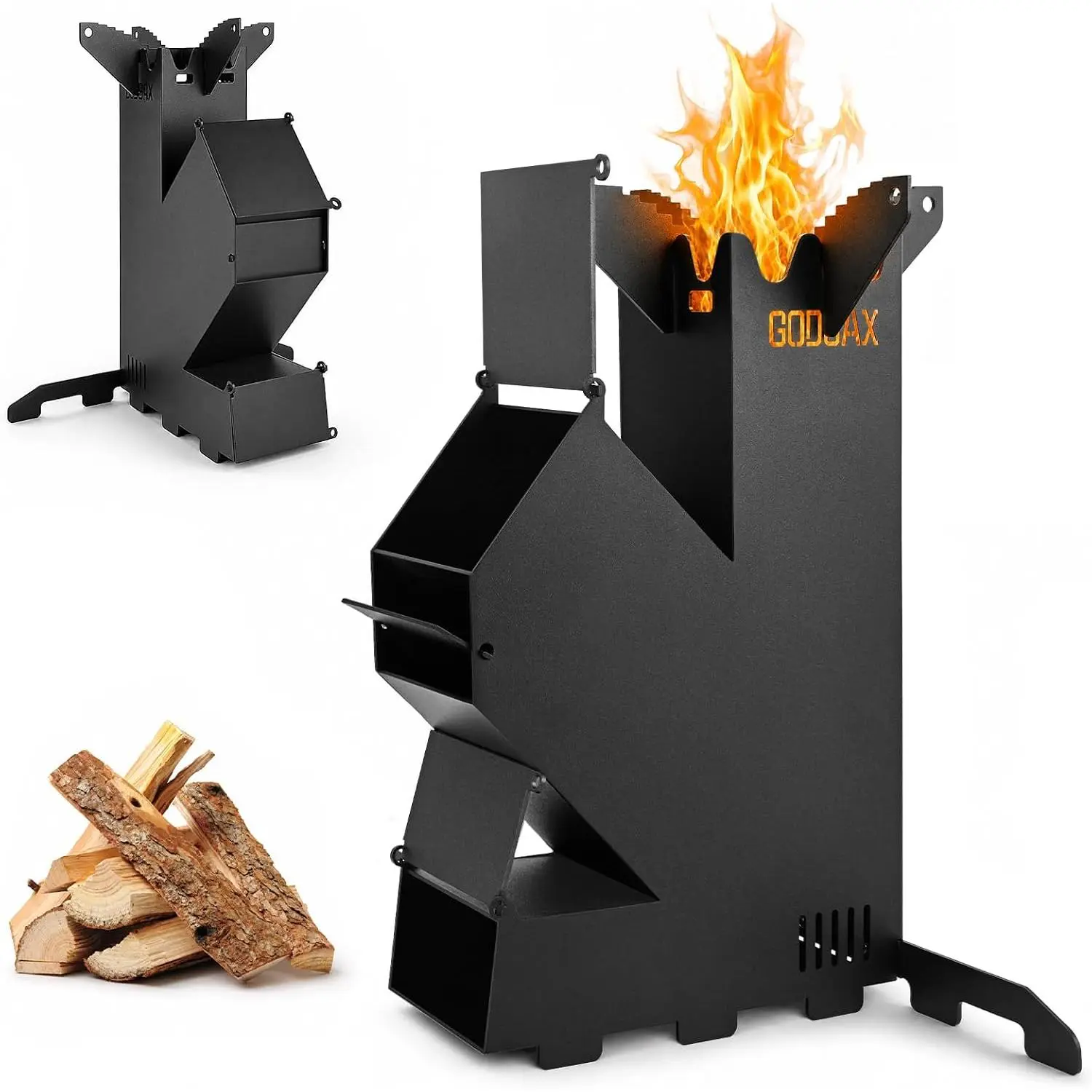 Rocket Stove Portable Wood-Burning Camping Stove with Storage Bag| 1.8mm steel,130lbs downward load,5.62lb backpacker wood stove,efficient chimney burn,camping backpacking,burns twigs charcoal
