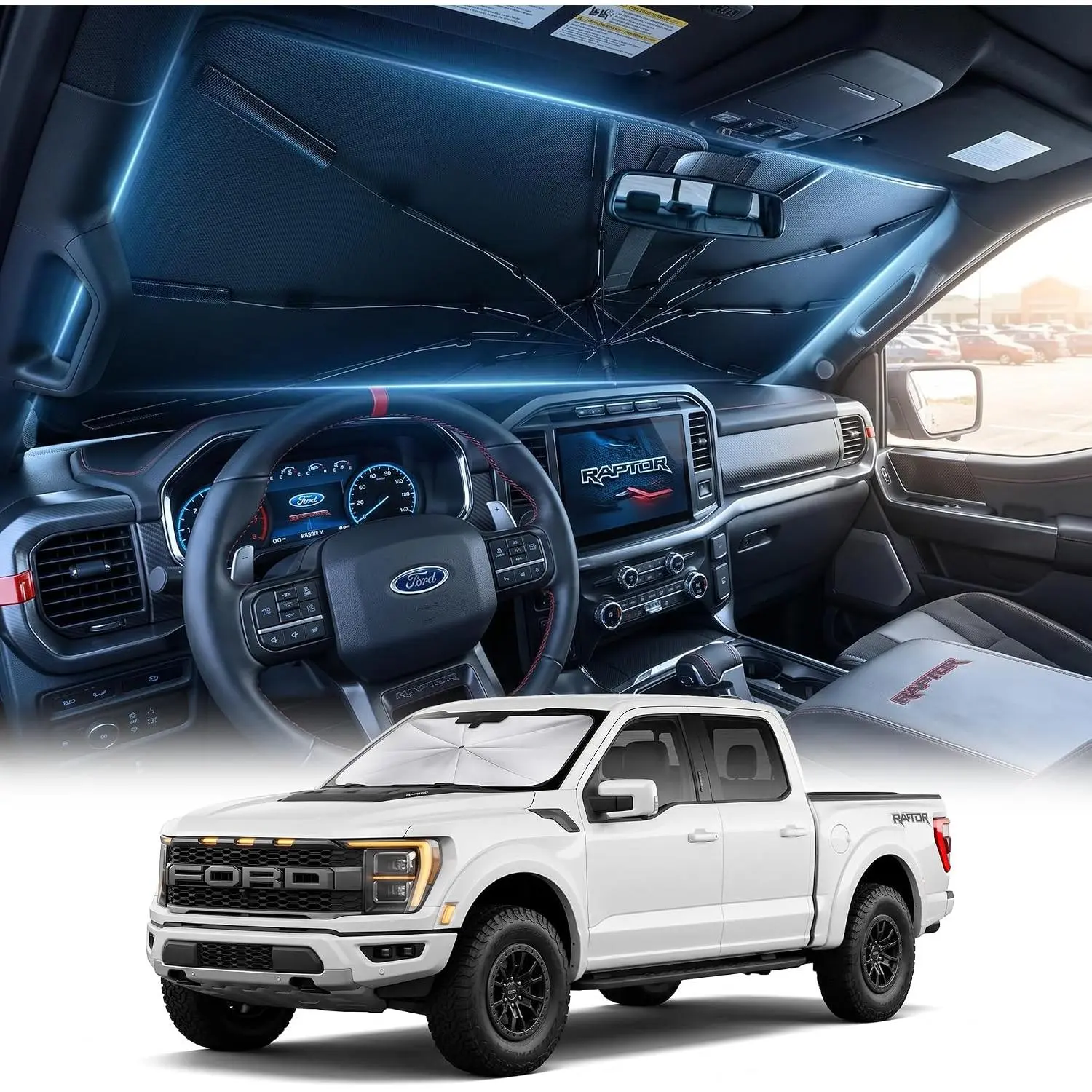 [2026 Upgraded]  Windshield Sun Shade [Up to 70°F Cooler,  Sunlight Blocked]  Sun Shade Windshield Umbrella, Keeps Interior Cooler  Shade Front Windshield, Medium 57" x 32".