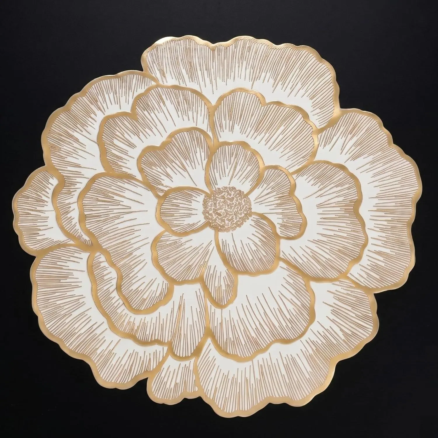 6PCS Floral Round Placemats 15Inches Golden Placemats Set of 6| Waterproof Placemats for Dining Table Reusable Sparkling Gold Placemats for Wedding, Banquets, Birthday,, Restaurant
