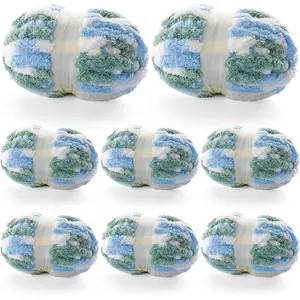 8 Pcs Chunky Yarn for Hand Knitting - Chunky Chenille Yarn for Crocheting - Fluffy Yarn for Crochet - Jumbo Yarn for Hand Knitting 200 yds 61.6 oz of Super Bulky Yarn (Blue-White-Green)