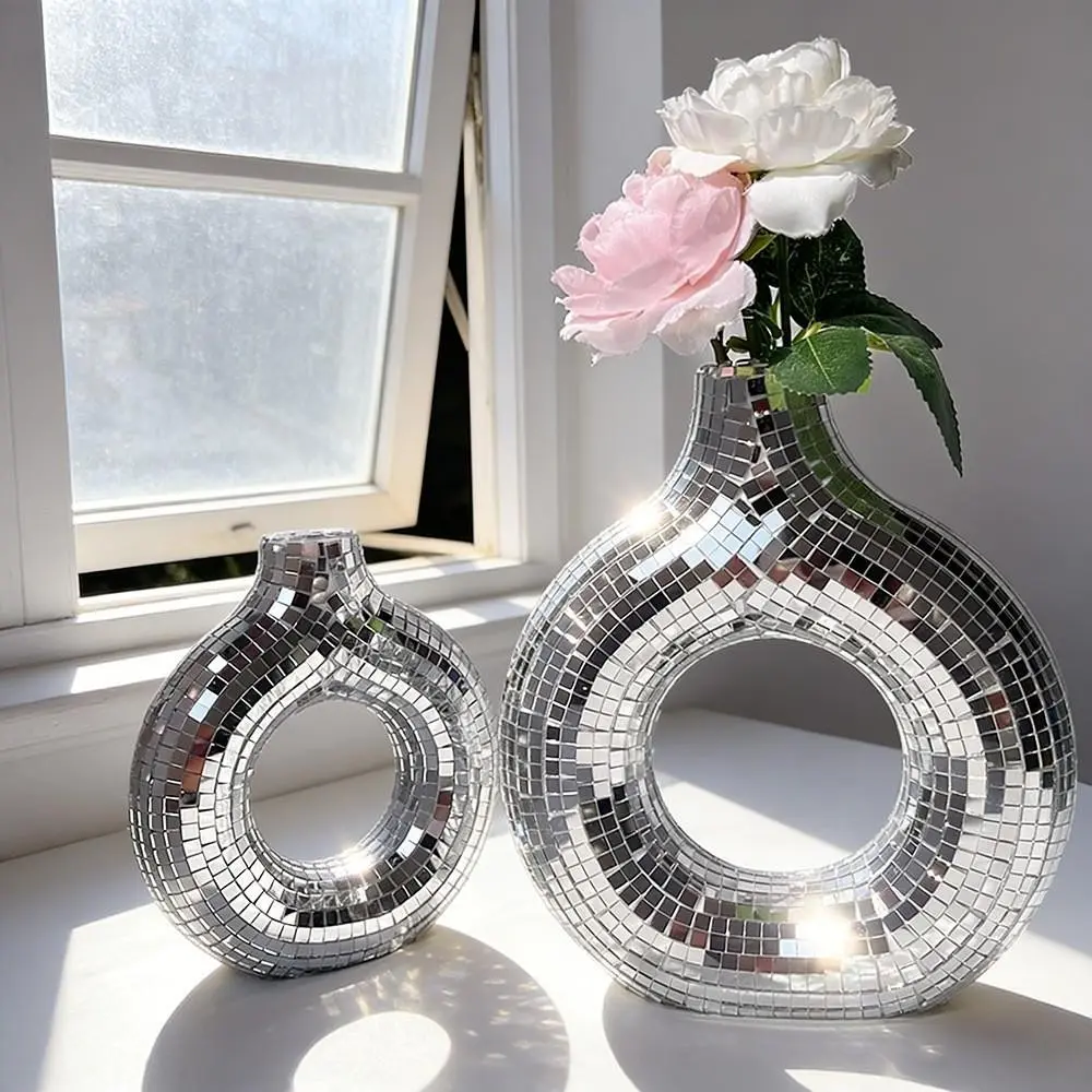 Disco Ball Vase, Mirror Mosaic Glass, Flower Bud Decorative Bottle, Sparkling Reflection, Unique Home Décor, Perfect for Weddings, Parties, Coffee Table, Living Room, Bedside, Glass Vases for Centerpieces