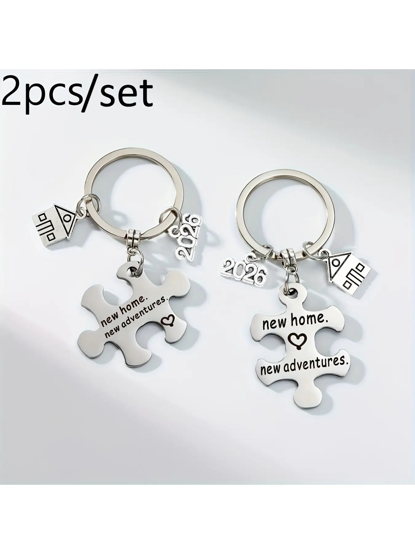 2pcs/Set Housewarming Jigsaw Keychain, Stainless Steel, with House And 2026 Additions, Newhome Double, Housewarming Gift for New Neighbors Housewarming Gift for New Homeowners House Keychain