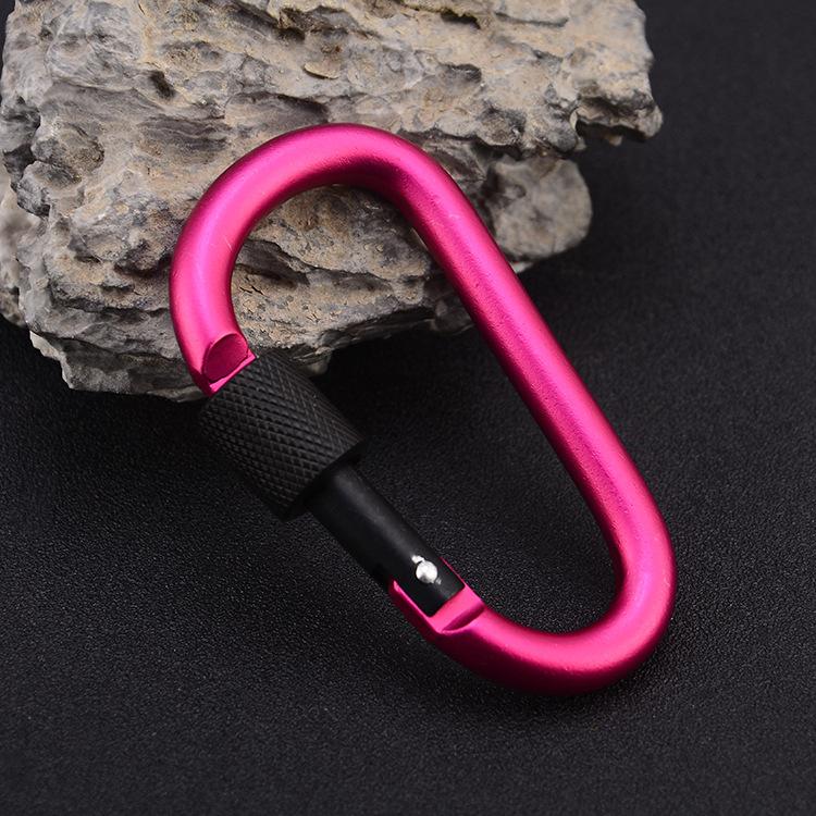 Outdoor Climbing Carabiner Hook Quick-Release D-Type Lockable Aluminum Alloy Extra Strong Durable Nut Keychain Backpack Water Bottle Clip 20 Load Capacity 80mm Length