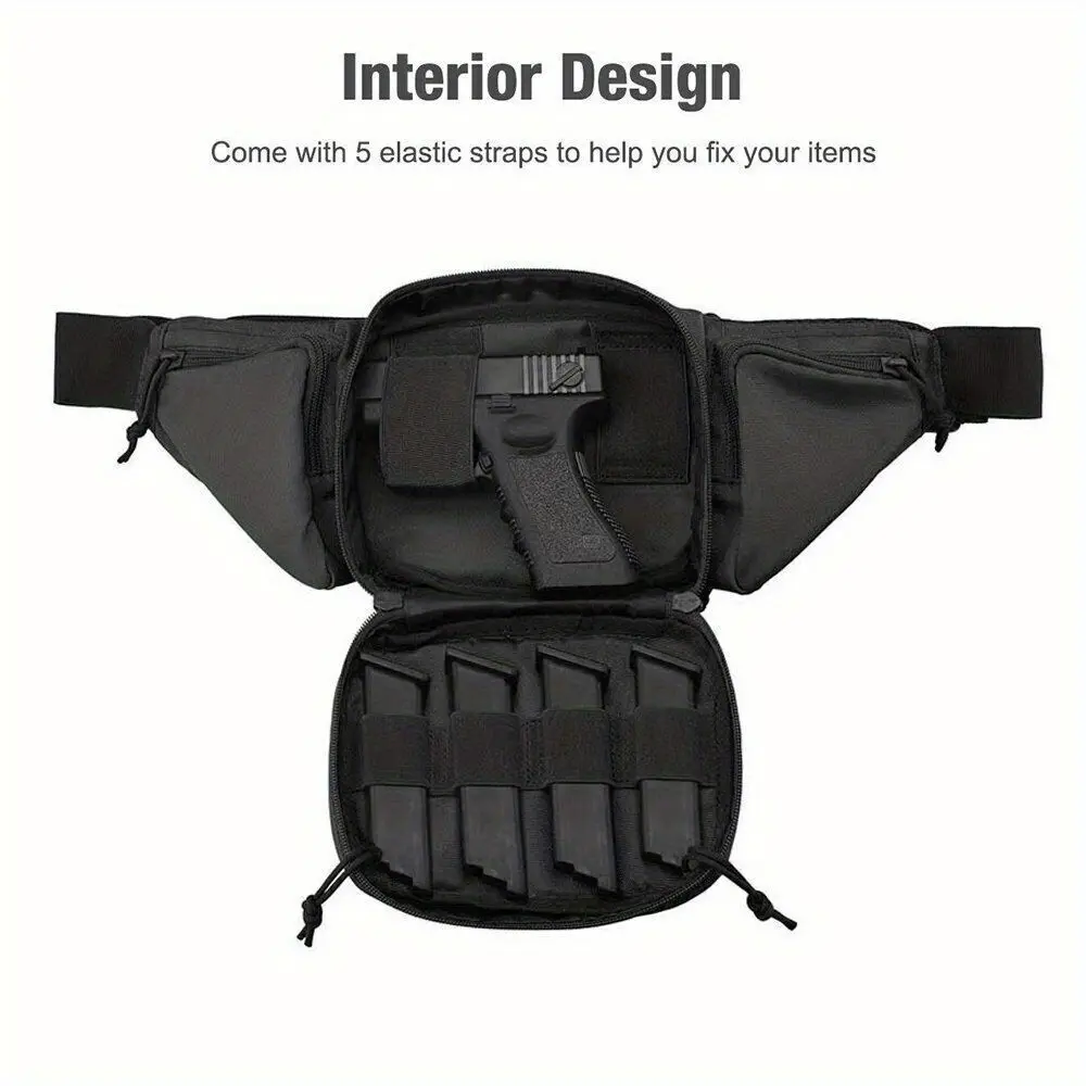 Tactical EDC Waist Pack with Hidden Gun Holster Oxford Fabric Pistol Pouch for Outdoor Shooting Hunting Hiking