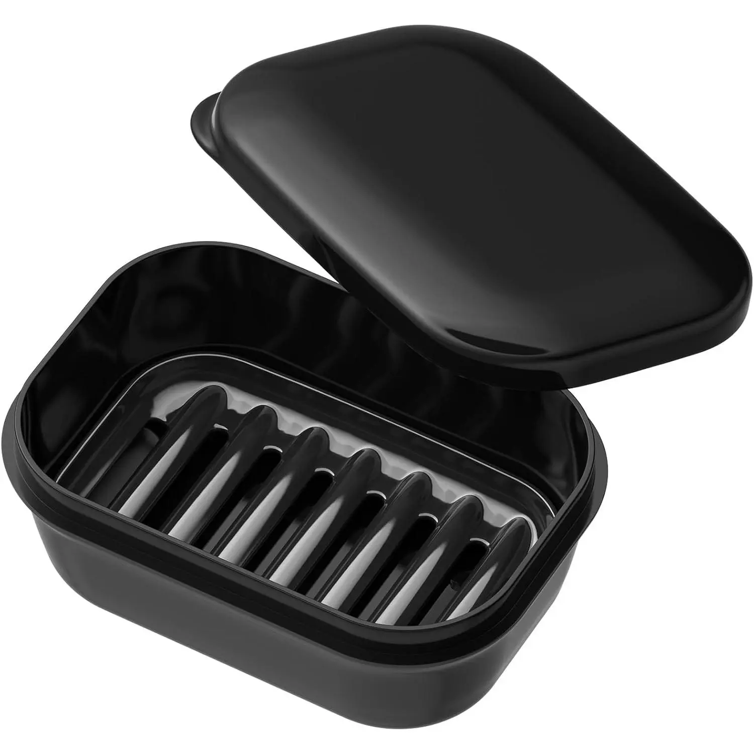 Leakproof Soap Dish with Lid & Draining Layer, Shatterproof Travel Bar Soap Holder Case Container, Travel Size Toiletries for Camping, Gym,, Black