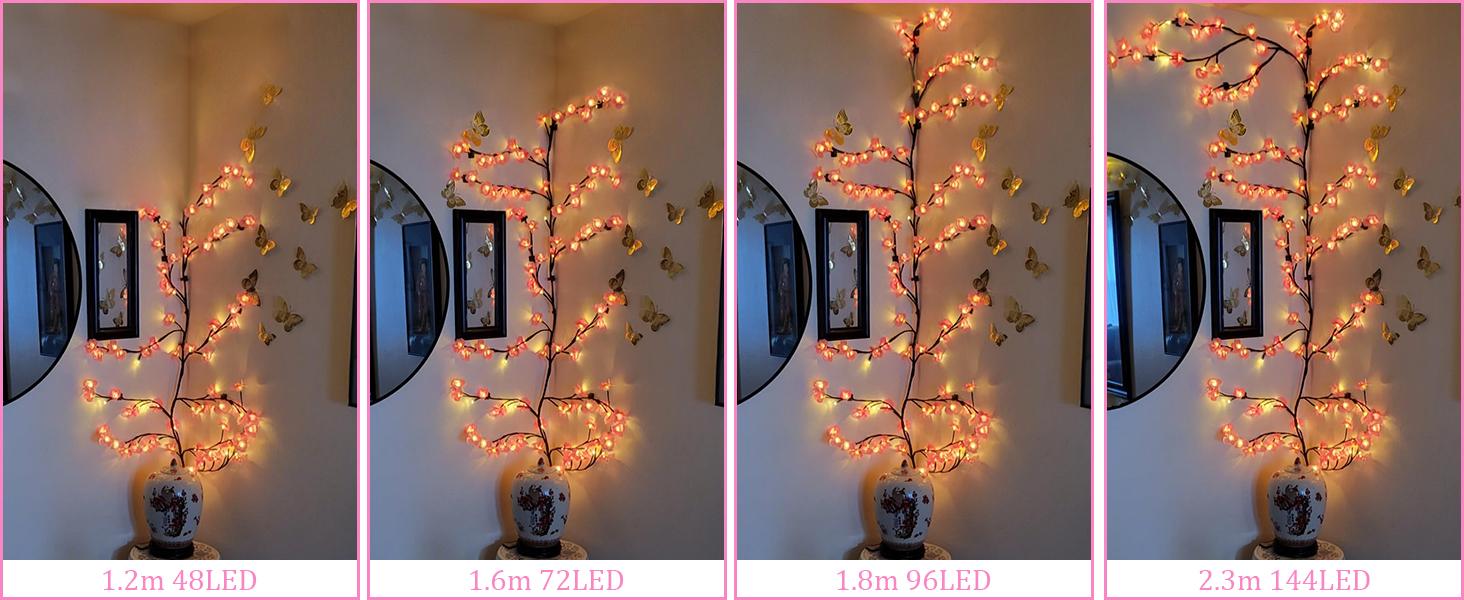 BASIC SUPPLY DIY Cherry Enchanted Willow Vine Lights,4 FT 48 LED Cherry Blossom Lights with Remote Timer,8 Lighting Modes,LED Tree Branch Light for Wall,Cherry Blossom Wall Decor for Bedroom Living Room Window