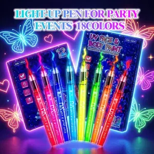 Direct Liquid UV Fluorescent Tattoo Pen, 8/12/16 Colors, Easy Clean, Night Glow, Perfect for Halloween, Costume Parties, Disco Events