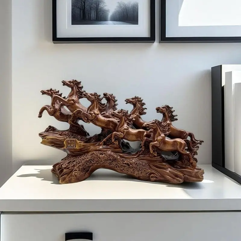 Chinese-style Eight Horses Statue - A Grand Decorative Piece for Living Room TV Stand and Entranceway - A Majestic Horse Decorative Item for Auspicious Decoration