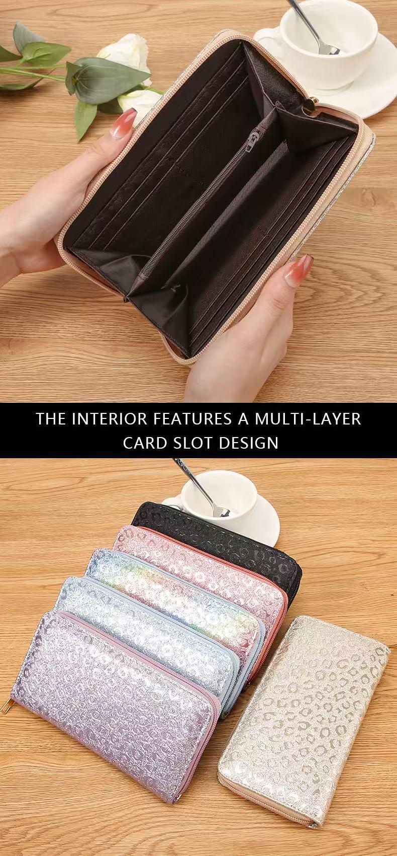 Laser Zipper Bag Grid Pattern Triangle Mermaid Shining Pink Large Wallet Women's Bag