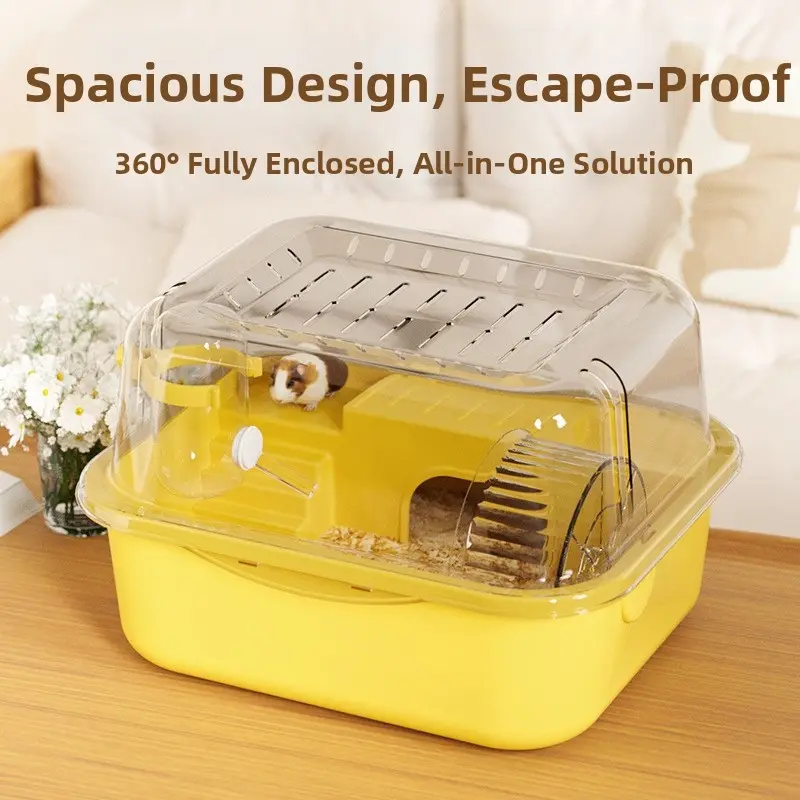 Large Space Hamster Cage, Portable Golden Syrian Hamster Carrier, Integrated Wheel and Water Bottle, Pet House for Hamsters