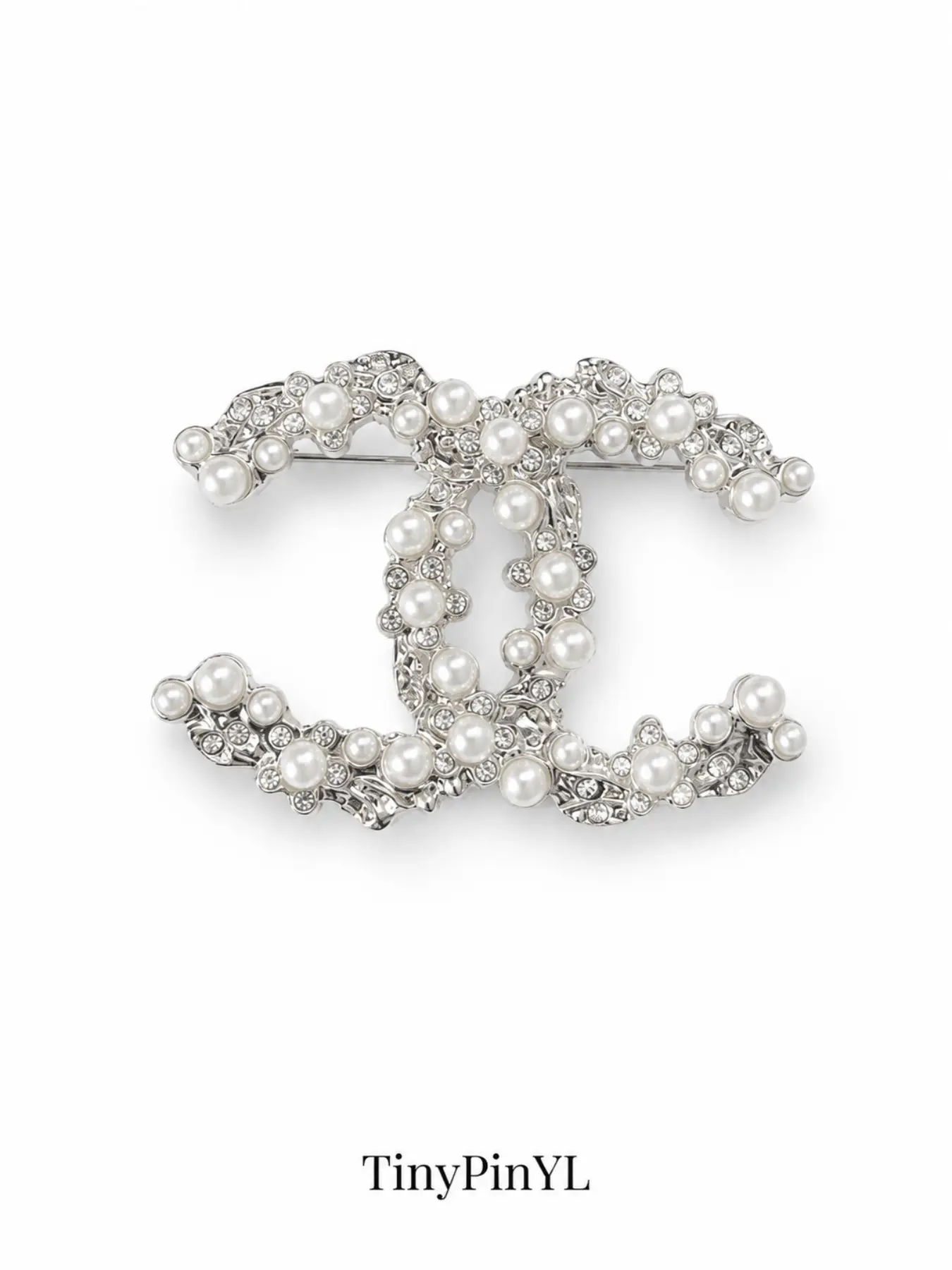Women's Elegant Commuter CC Brooch, Dual Color Pearl Strand, Floral Rhinestone Design, Perfect for Collars, Hats, Scarves, Necklaces, Bags