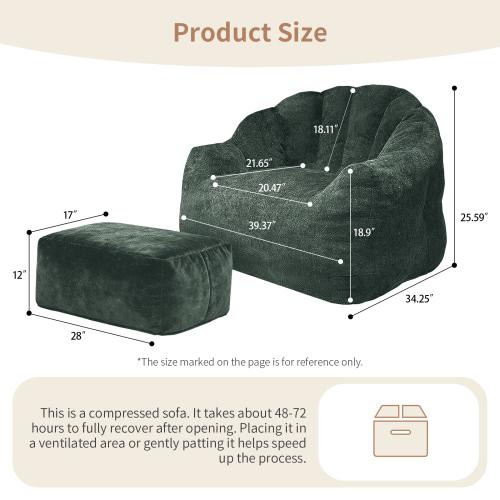 [Bellemave]Bean bag chair, armrest bean bag sofa chair filled with high-density foam, comfortable lazy sofa chair, adult bean bag chair for the living room, bedroom reading.