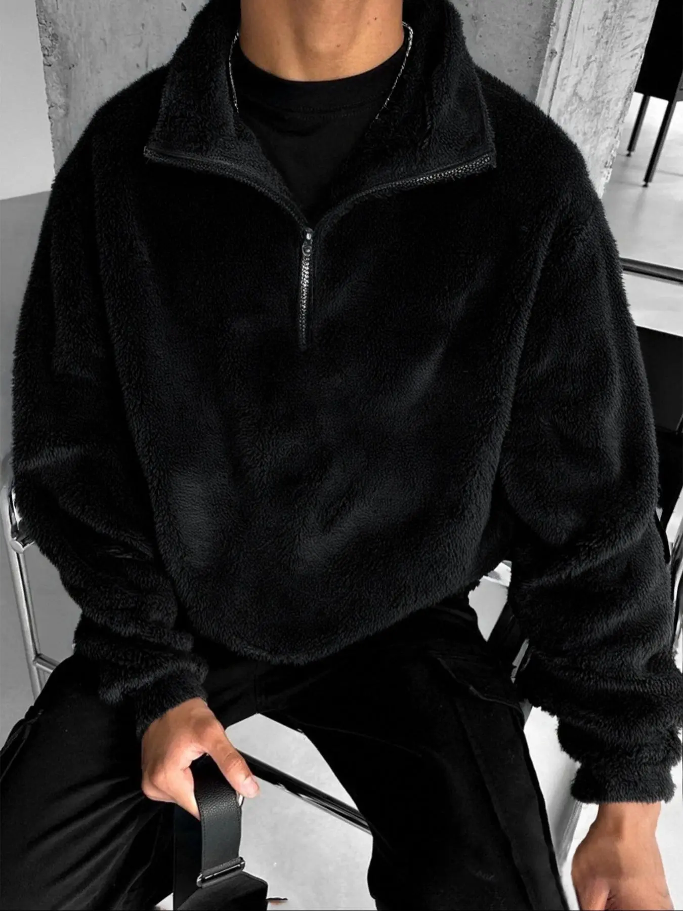 Men's Regular Fit Solid Color Fuzzy Jacket, Fashion Casual Outerwear, Casual Comfy Sherpa Coat for Daily Outdoor Wear, Men Cloths for Fall & Winter, Tops