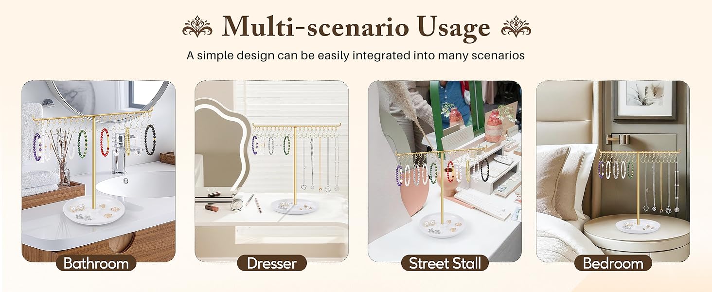 Bracelet Holder Display, Gold Jewelry Holder with 20 Movable Hooks Bracelet Stand Organizer, Jewelry Display Stand for Necklaces Bangles