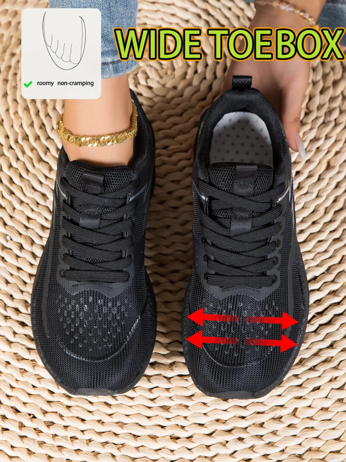 Women's Outdoor Sneakers, Wide Round Toe, Low Top, Textile Upper, Comfortable Soft Sole, Casual All-Season Footwear, Travel & Fitness Shoes, Lace Up Sneakers, Casual Athletic Sneakers