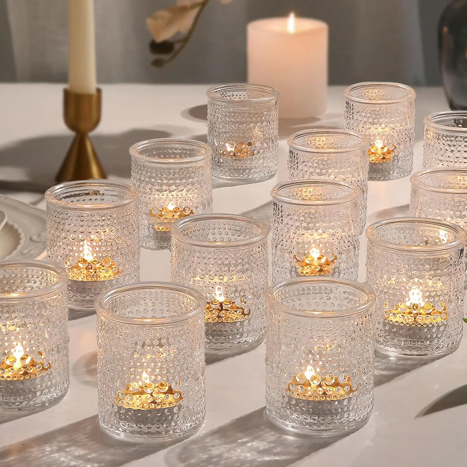 36pcs Clear Vintage Glass Votive Candle Holders for Floating Tealight Candles, Ideal for Table Centerpieces Home Birthday Christmas Wedding Party Decoration