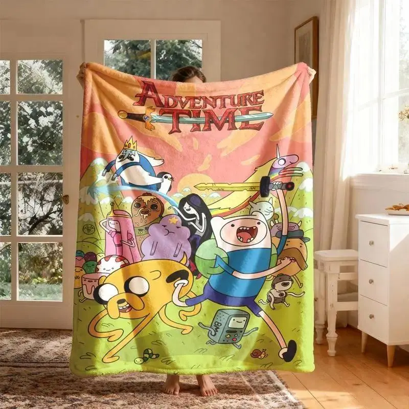 Adventure Time Cartoon Ultra Soft Warm Light Flannel Throw Blanket Bed Sofa Office Camping Decor, Matches cooling blankets pillows couch cover for sofa bedding set comforter set, Birthday Christmas Gift For Teens & Cartoon Fans