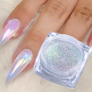 1 Box Holographic Nail Glitter Powder Rainbow Color Neon Effect Nail Art Flakes Decoration Chrome Nail Powder Dust Tip White Pearl Chrome Powder for Nails