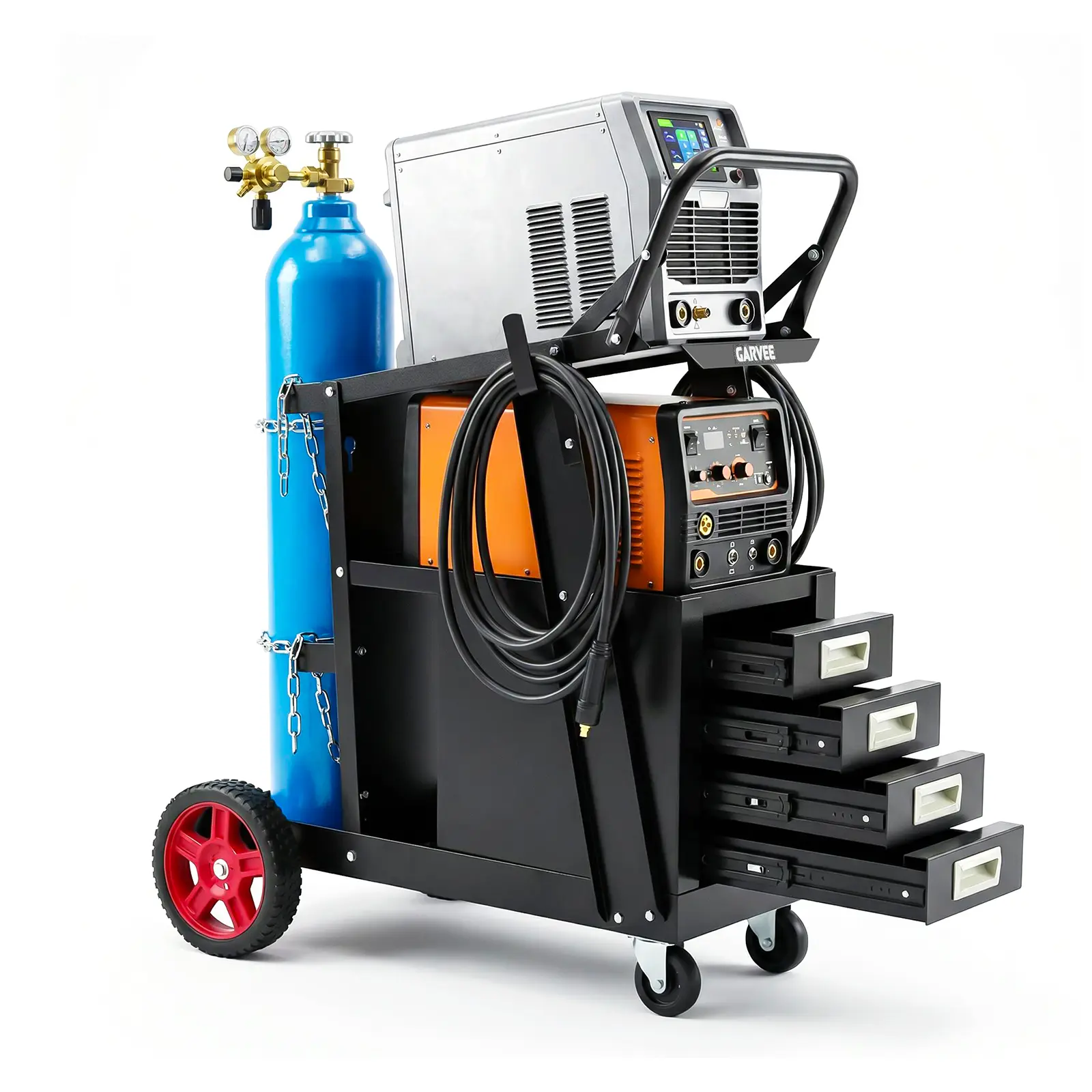 Dual Welding Cylinder Cart and Cutting Torch Cart,Heavy Duty Carbon Steel Oxygen Acetylene Tank Cart Rolling Welder Cart with Handle and Chains,for Workshop Garage Industrial Use