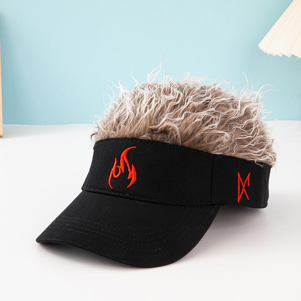 2026 New Fake Hair Baseball Cap for Men Women Embroidered Flame Trucker Hat