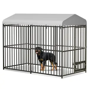 8x4x6FT/4×4×6FT Large Outdoor Dog Kennel – Heavy Duty Dog Cage with Waterproof Roof & Bowls, Dog Enclosure for Medium & Large Dogs