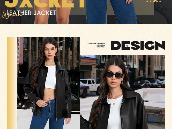 Casly Lamiit Women's Faux Leather Jackets Long Sleeve Zipper Oversized Motorcycle Biker Coat Trendy Travel Casual Outfits Stand Collar Multiple Colors Outerwear Wind & Water-Resistant Premium Faux Leather leather jacket women