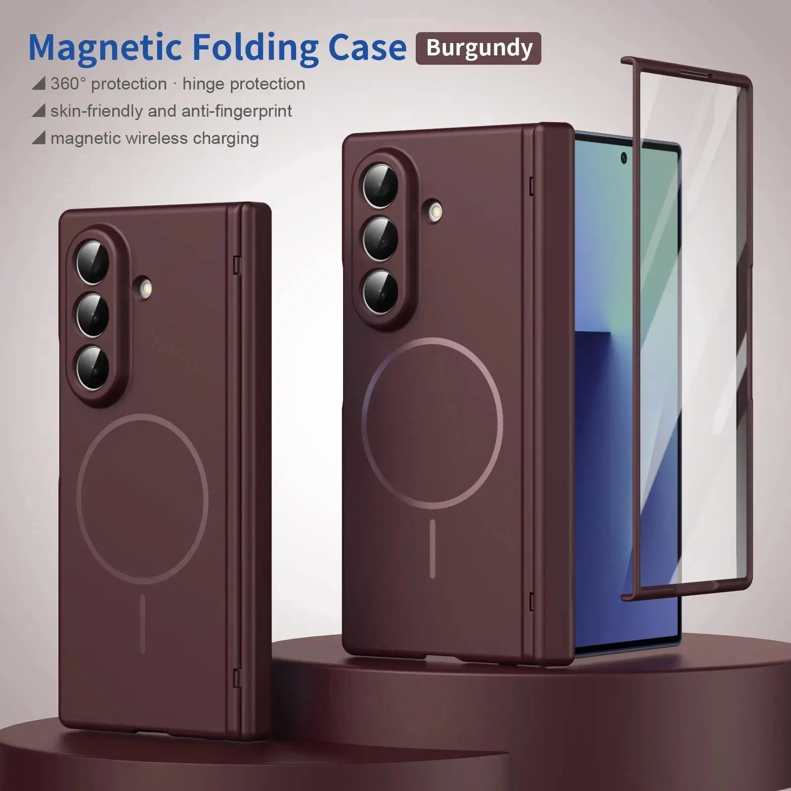 Compatible with Z Fold 7, Z Fold 6, Z Fold 5, Z Fold 4, Z Fold 3 5G, 360° Foldable Full Bracket Magnetic Shockproof Protective Phone Case with Tempered Glass Screen Protector HNZ0189