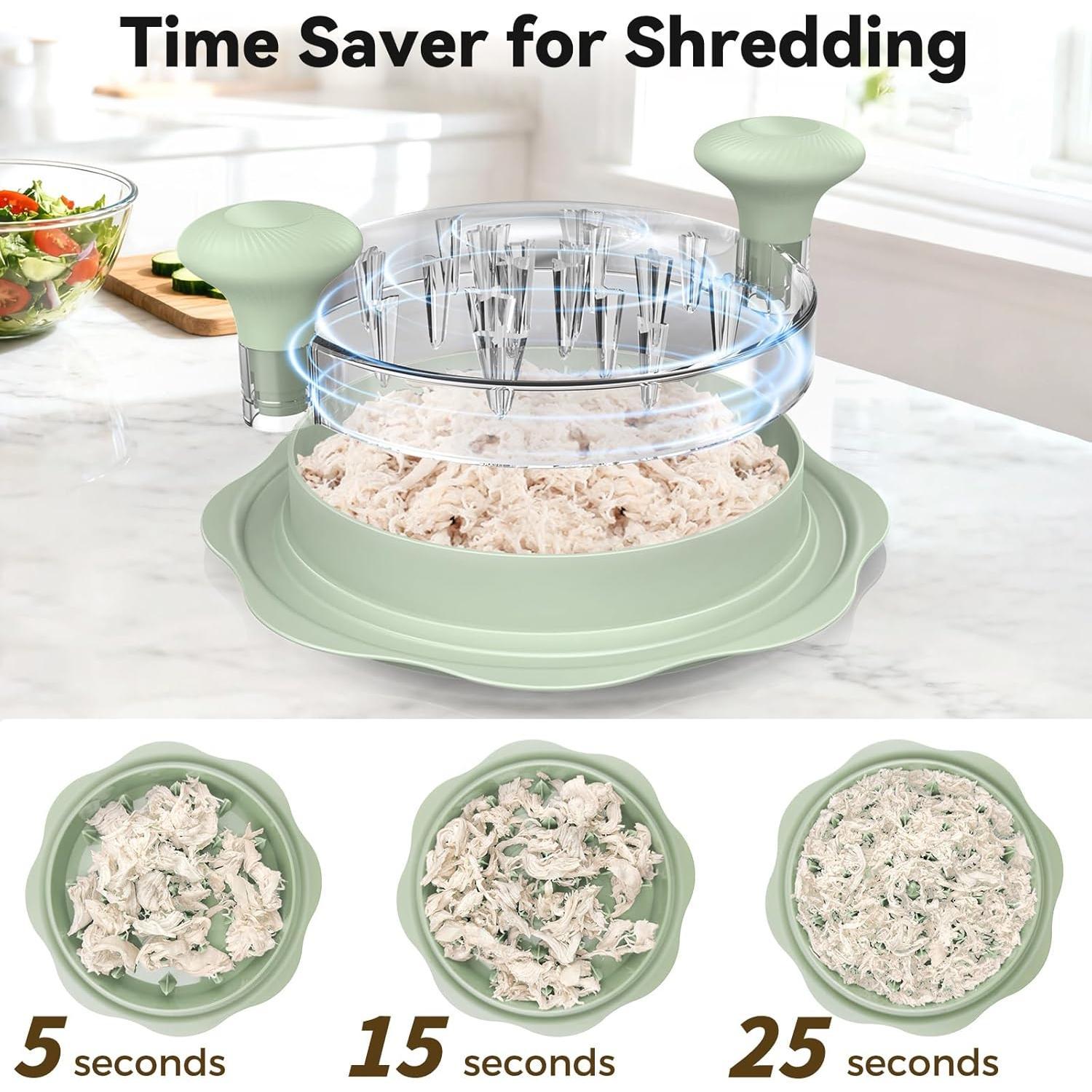 10" Pro Chicken Shredder Tool Twist Large for Kitchen,  -Safe Meat , Visible Chicken Breast Meat Shredder with  Anti-Slip Bottom &  Handle, Green