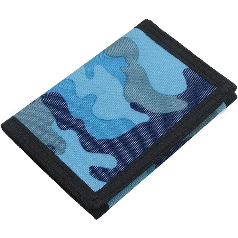 RFID Blocking Canvas Wallet for Men and Women - Camo Trifold Outdoor  Wallets with Magic Sticker for Teen  (Camo Blue)