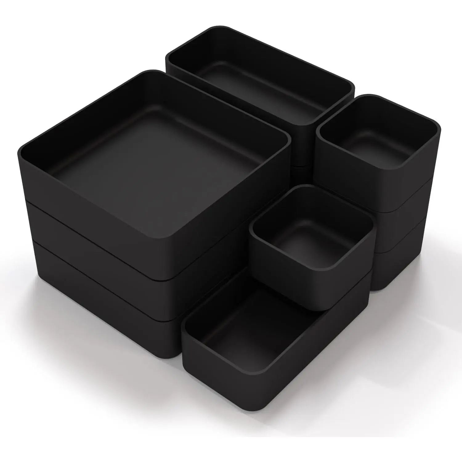 11-Piece Stackable Drawer Organizer Set, Multi-Size Desk Organizer Trays Vanity Storage Bins for Makeup, Stationery, Utensils in Bathroom, Dresser, Office and Kitchen