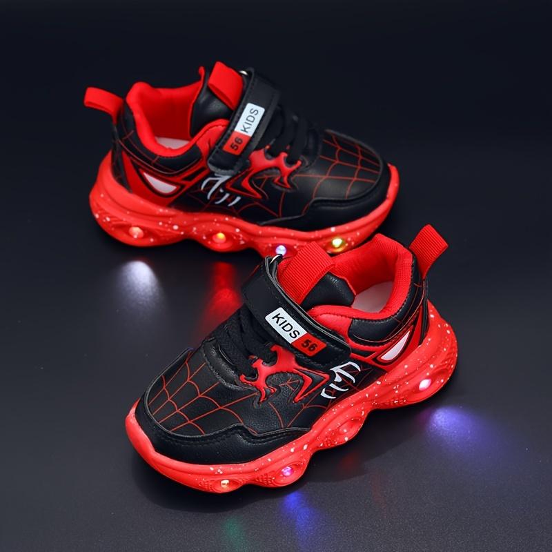 Hook and Loop Buckle Spider Web Print Luminous Sole Thick Sole Shoes Trendy Retro Comfortable Sneakers Boys' Training Shoes