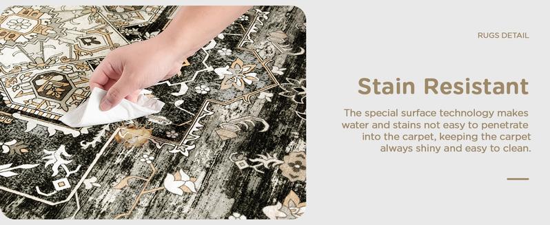 8x10 Washable Area Faux Cashmere Rug for Living Room, Non-Slip Soft Boho Vintage Medallion Carpet, Low Pile Distressed Rugs for Bedroom, Dining Room, Home Offi