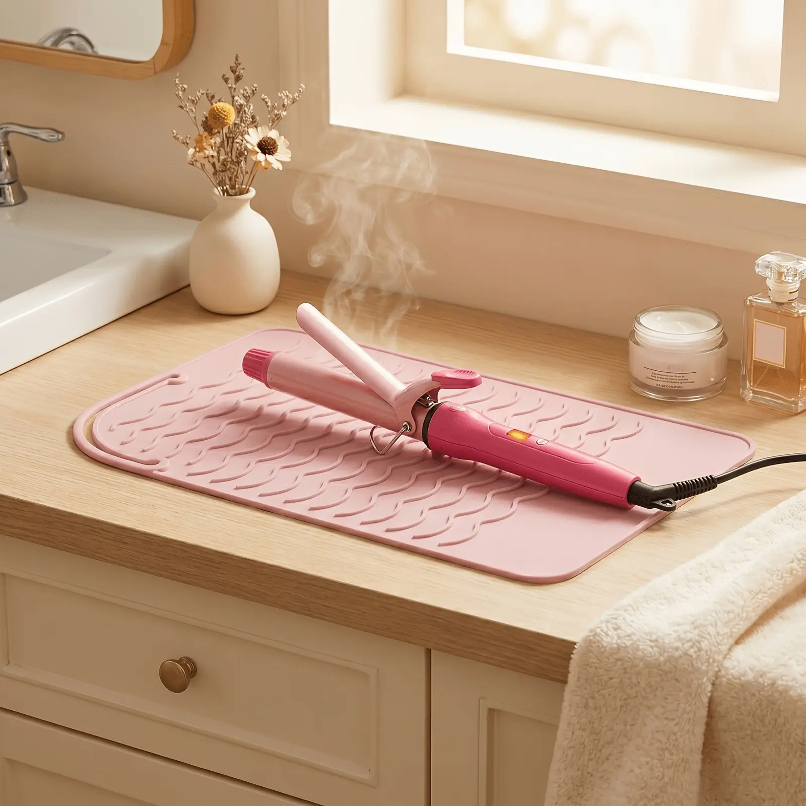 Heat-Resistant Curling Iron Pad, Foldable Travel Hair Tool Storage Bag, Straightener Heat Protection Mat, Desktop Heat Insulation Pad