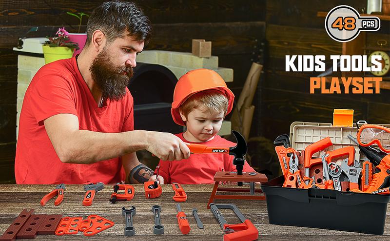 Kids Tool Set – 48 Piece Toddler Tool Set with Electronic Toy Drill& Tool Box,Pretend Play Kids Toys,Construction Kits Toys for Kids Ages 3 4 5 Years Old, Toddler Boy