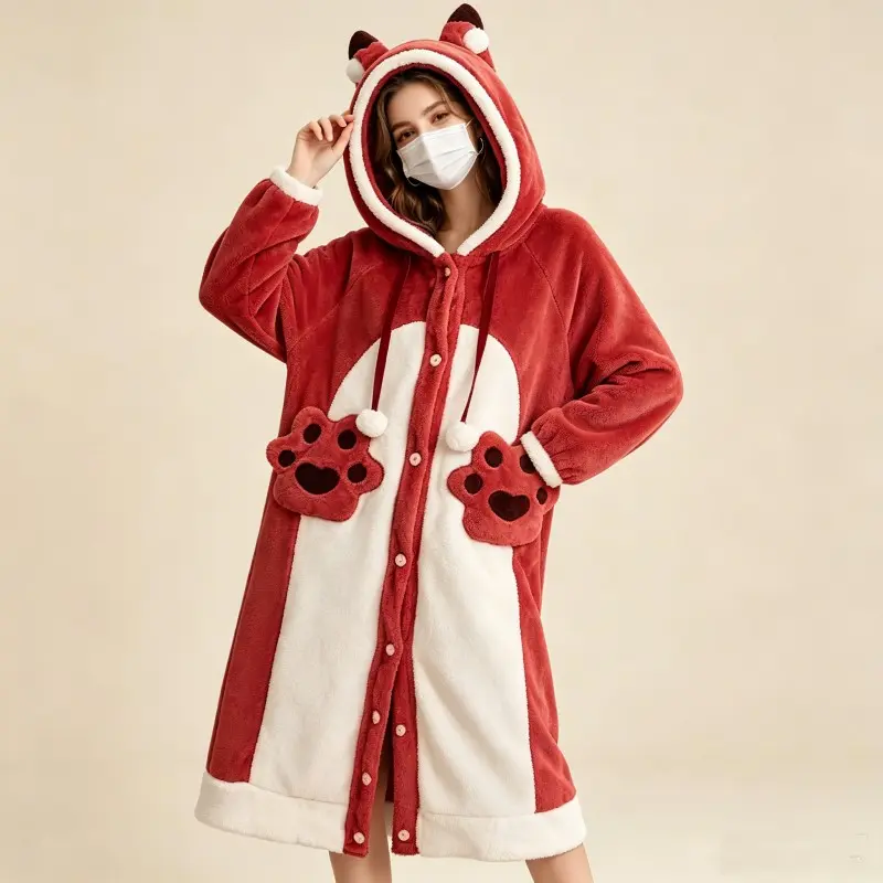 Large Cute Fox Wearable Cloak Blanket with Hat, Comfortable Coral Fleece Homewear for All Seasons, Easy to Clean, 100% Polyester Material