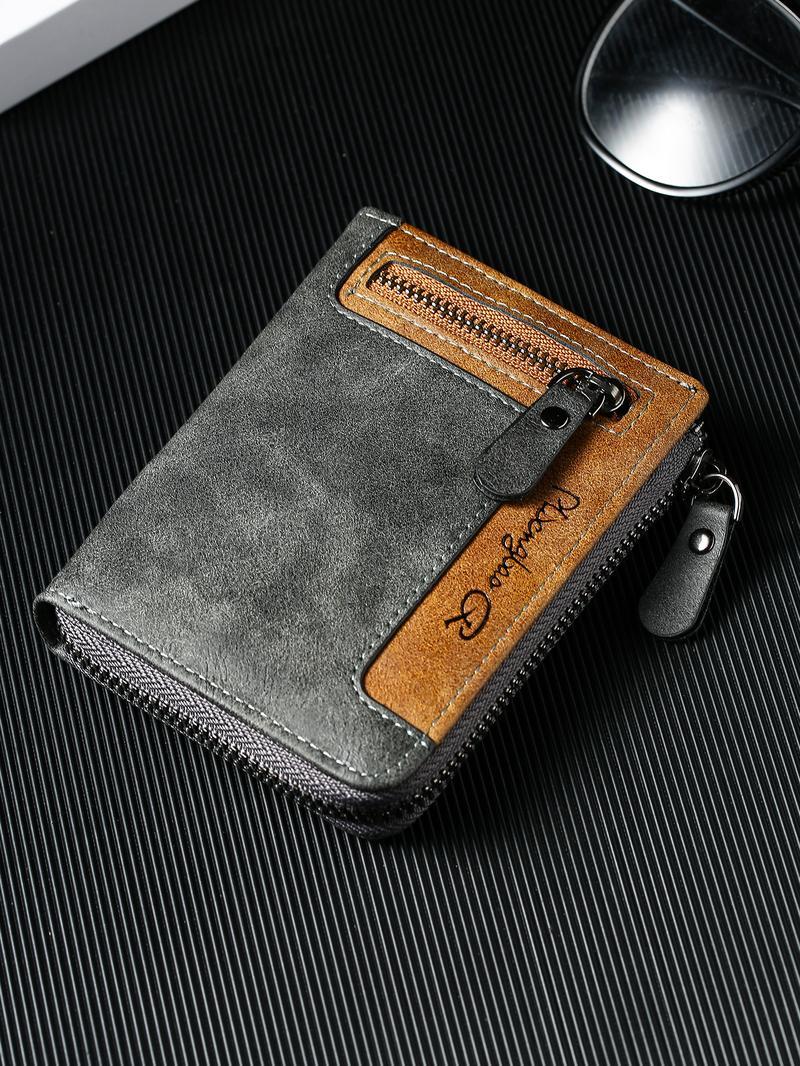 Premium Men's Short ID Card Holder Billfold Casual Leather Zipper Coin Purse Multi-Card Slot Portable Wallet